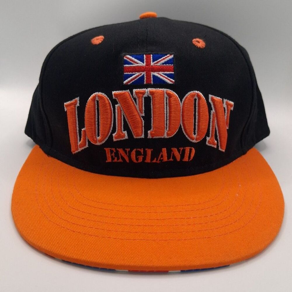London England Great Britain Awnhill Orange and Black Snapback Hat